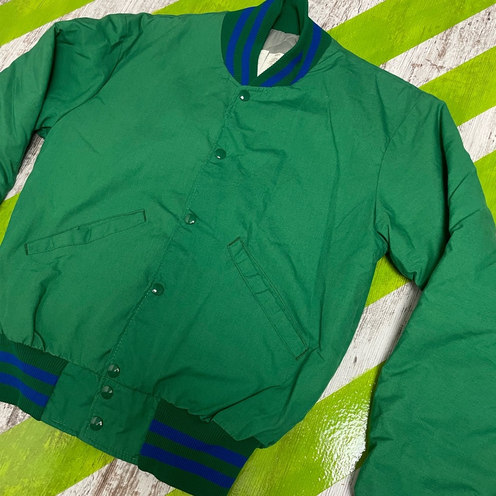 Vintage Delong Sports Green Button Down Bomber Jacket
